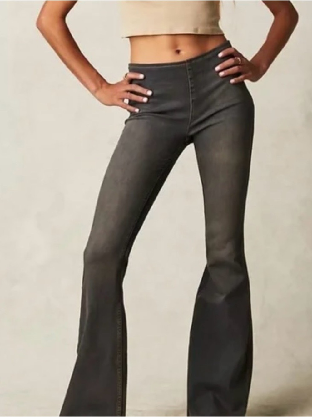 We The Free Gray Bell Bottom Pull Up Jeans - Classic Waistband Detail